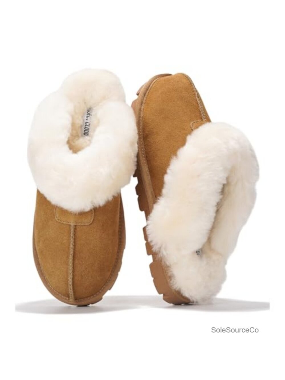 Genuine Leather Fur-Lined Clog Slippers with Memory Foam - Women's